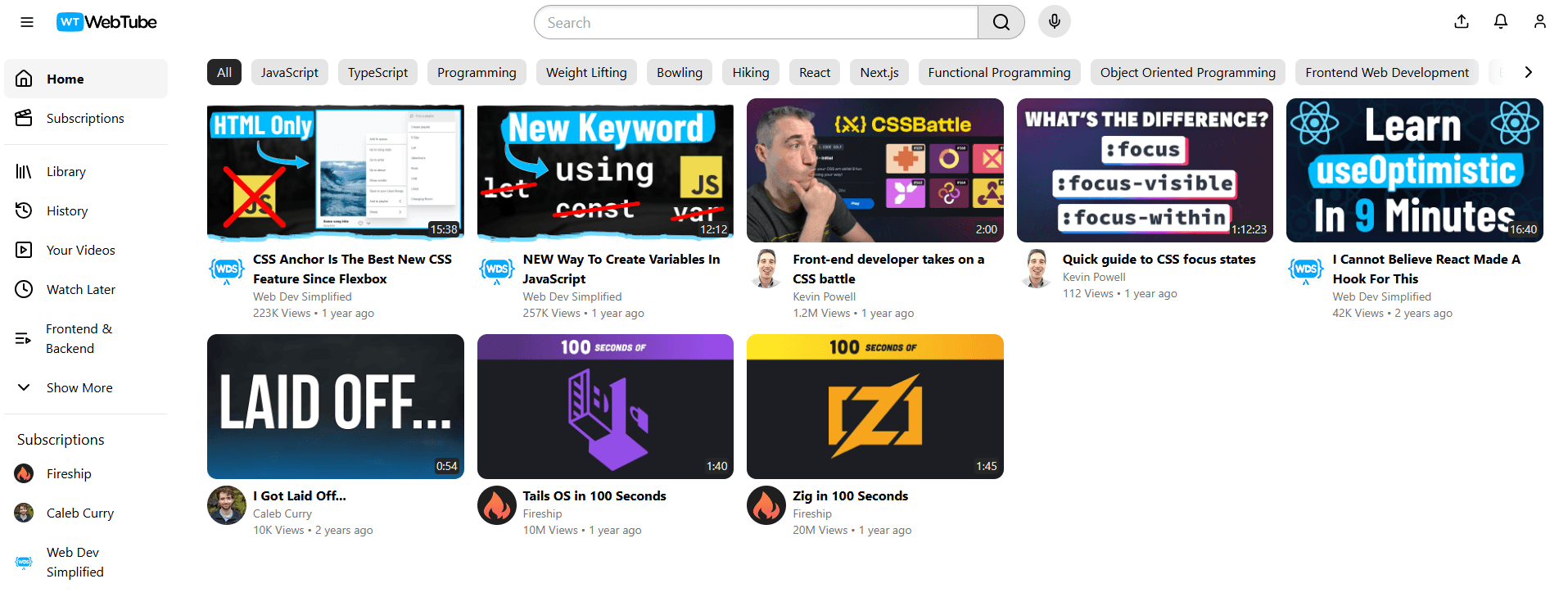 YouTube Homepage Clone